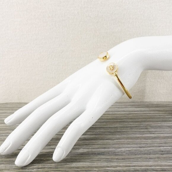 Tory Burch Kira Mother of Pearl Logo Cuff Bracelet Ivory OS - Picture 8 of 16